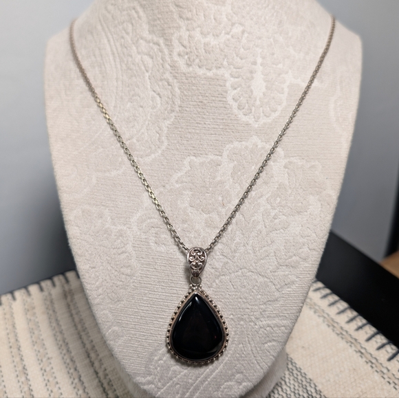 Unique Artisan Signed 925 Sterling Silver Big Onyx Statement Necklace 22